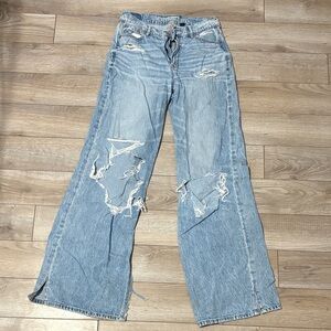 American Eagle Outfitters Light Blue Distressed Flare Jeans
